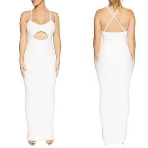 Naked Wardrobe Hourglass Cutout Maxi Dress White Size Large Style NW-D2452 Ecru